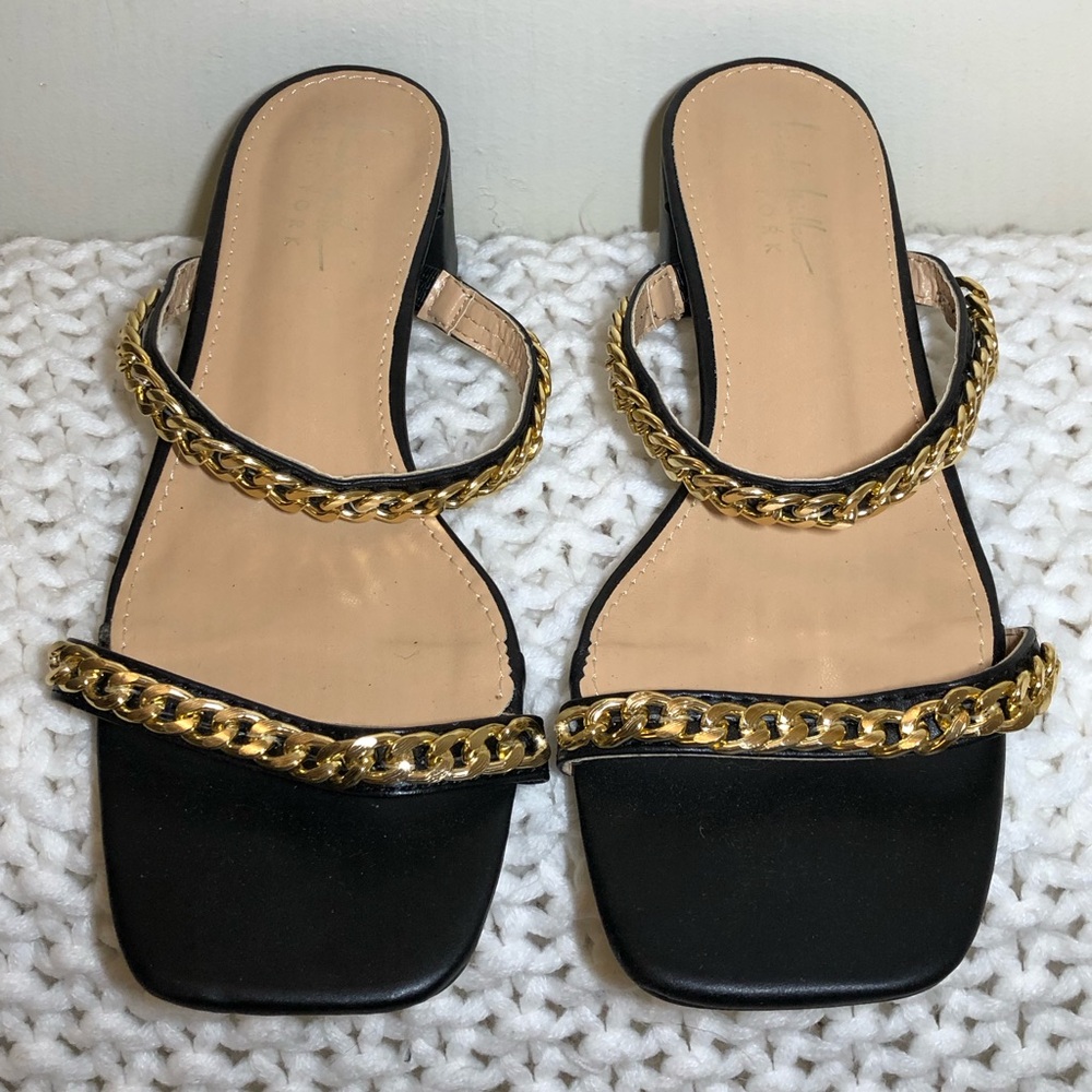 Nicole Miller Gold Chain Block Heels (sz 7.5)